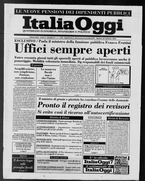 Italia oggi : quotidiano di economia finanza e politica